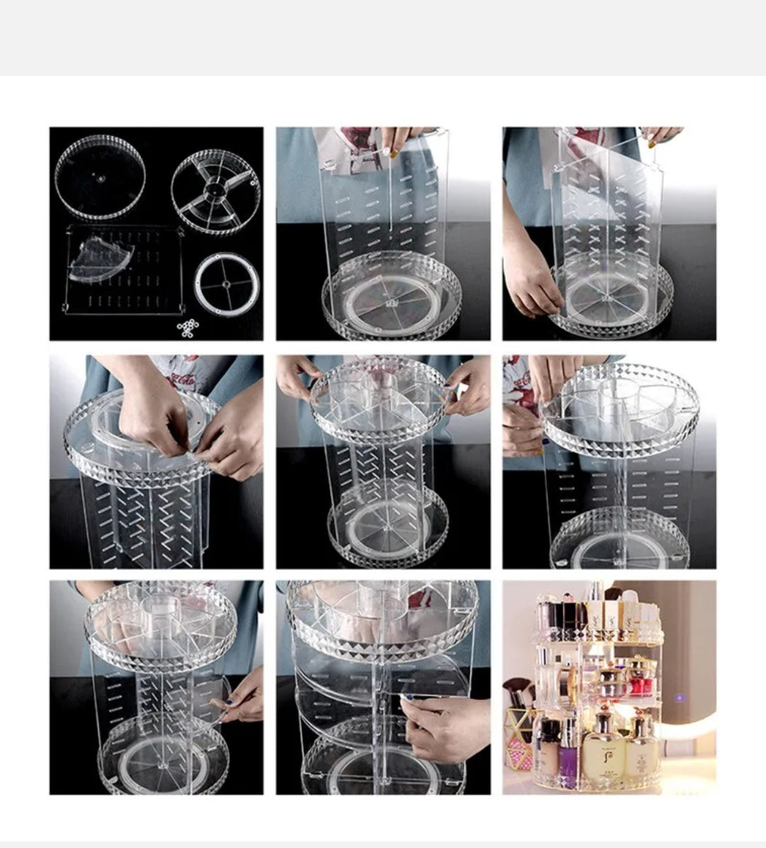 Acrylic Makeup Organiser 360° 3 Layer Rotating Clear Cosmetics Holder Storage AU