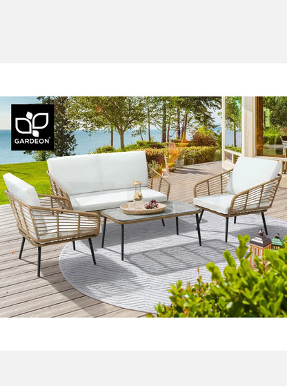 Gardeon Outdoor Furniture Sofa Set 4 Piece Rattan Lounge Set Table Chairs