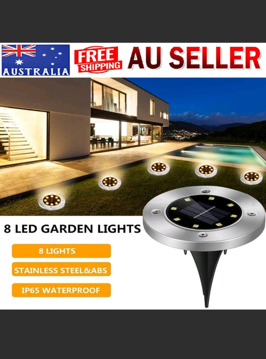 New 8 LED Solar LED Ground Lights Outdoor Disk Lamp Outdoor Garden Landscape AUS