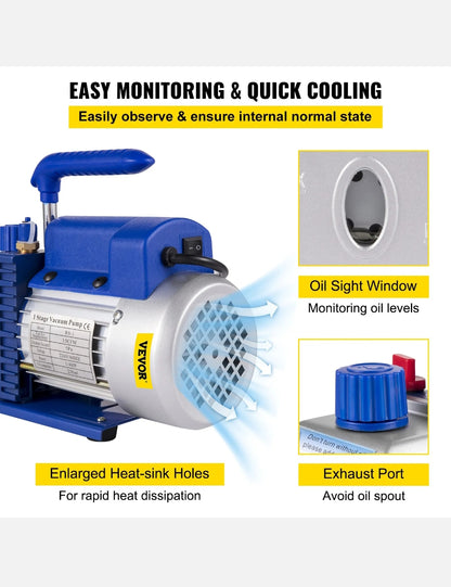 VEVOR AC Vacuum Pump Manifold Gauge Set 3.5 CFM 5PA HVAC Vacuum Pump With Box