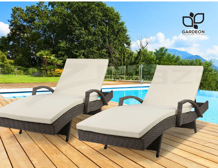 Gardeon 2pc Sun Lounge Wicker Lounger Outdoor Furniture Day Bed Rattan Patio