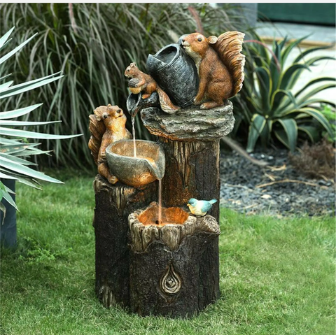 Animal Yard Family Bathing Patio Ornament Statue Luminous Sculpture Garden Decor