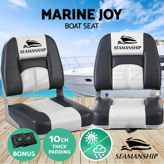 Seamanship 2X Folding Boat Seats Seat Marine Seating Set Swivels All Weather