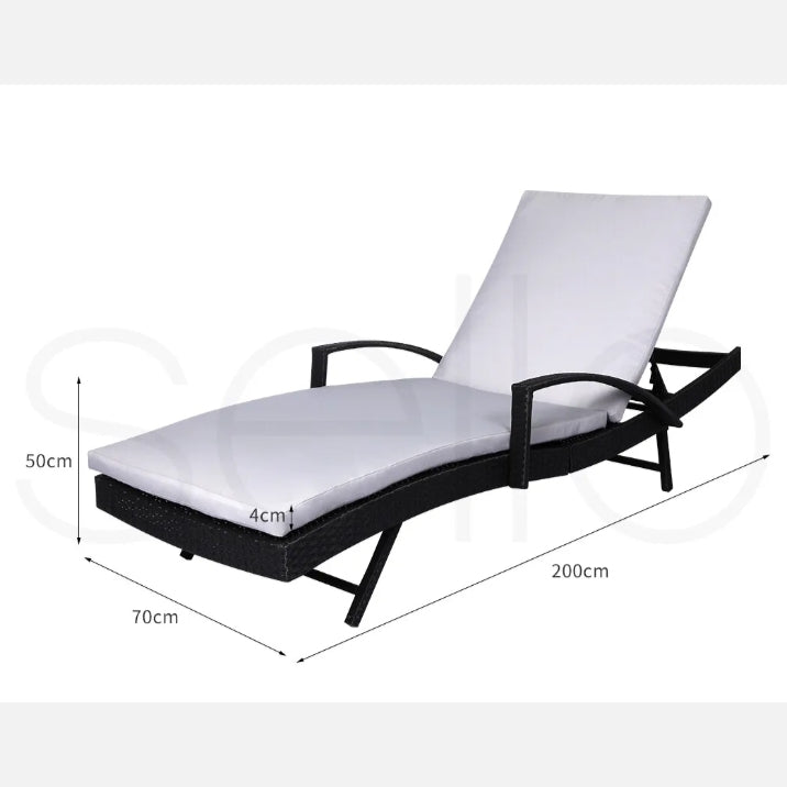 Levede Sun Lounger Wicker Lounge Outdoor Furniture Garden Patio Bed Cushion Pool