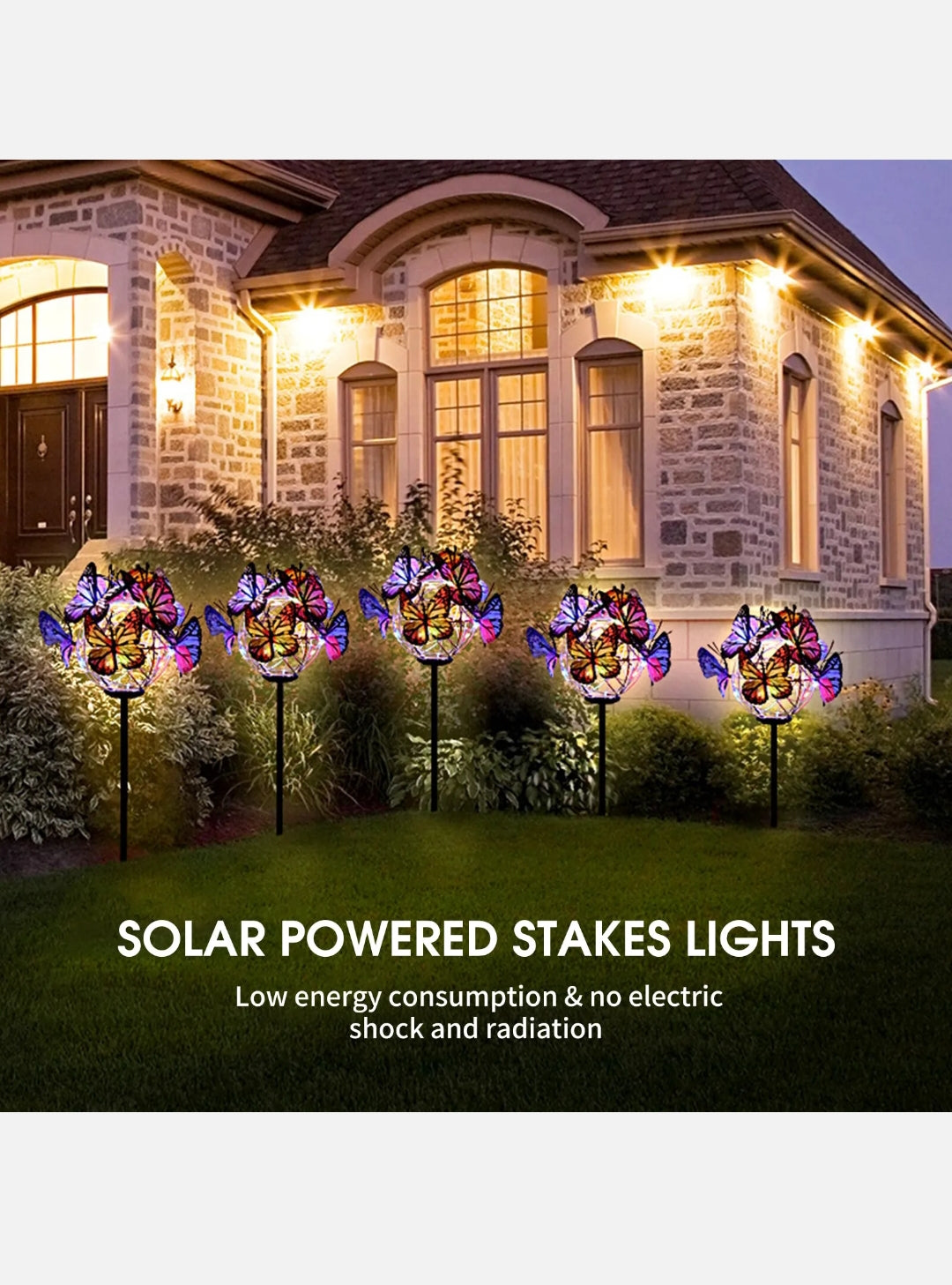 2Pc Solar Garden Lights Orchid Butterfly Stake Lawn Lamp Yard Outdoor Patio Path