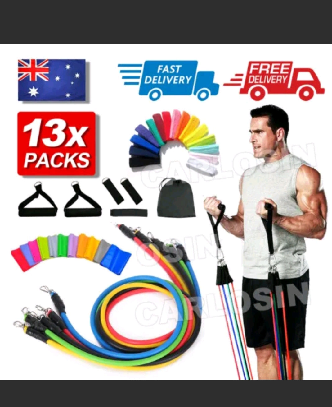 13 PCS Resistance Bands Set Yoga Pilates Abs Exercise Fitness Tube Workout Bands