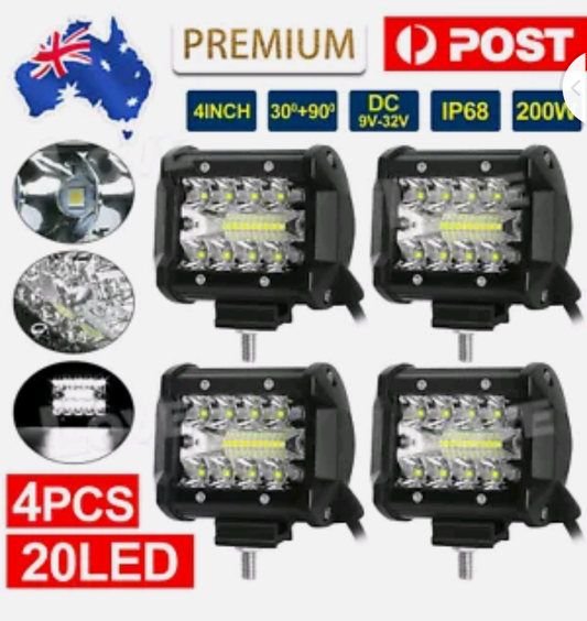 4x 4inch 200W E LED Work Lights Spot Flood Light Bar Reverse 4WD 12V 24V AU - Bright Tech Home