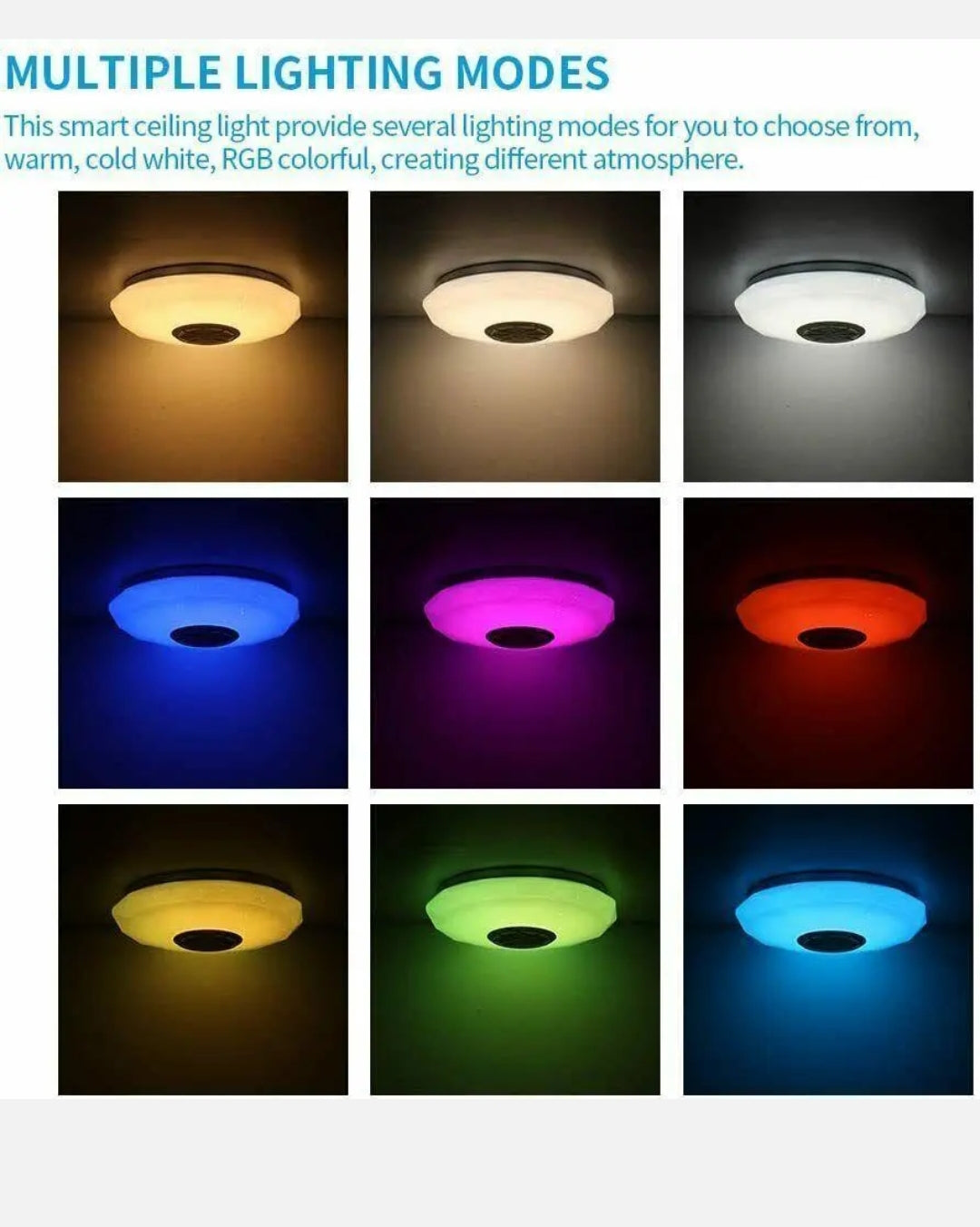 Smart LED Ceiling Light Dimmable RGB Bluetooth Music Speaker Lamp Living Room