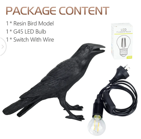 Black Bird Table Lamps Resin Crow Desk Lamp Bedroom Sconce Wall Light Fixtures