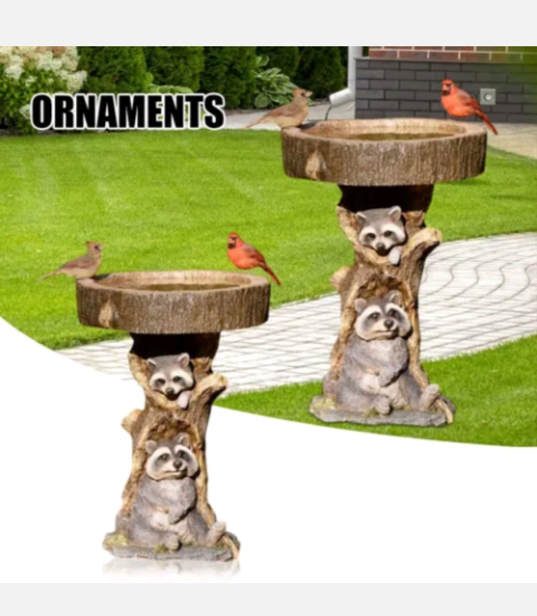 Resin Raccoon Bird Bath Garden Ornament Decor Statue Sculpture Outdoor Feeder A - Bright Tech Home