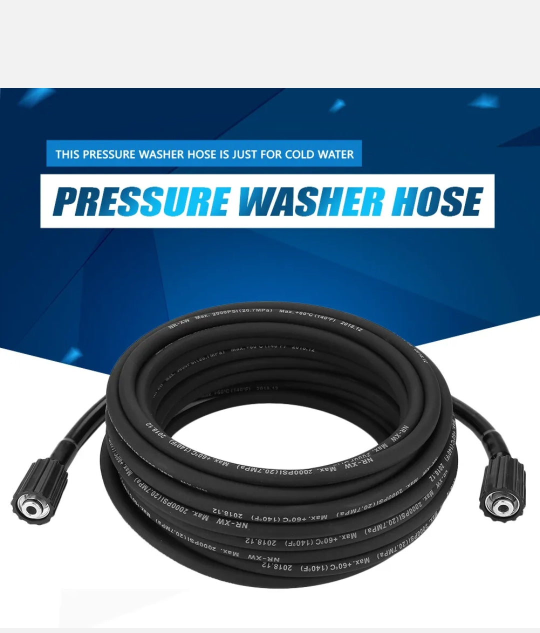 49ft Replacement Car High Pressure Washer Hose M22 Connector Water Cleaning Pipe