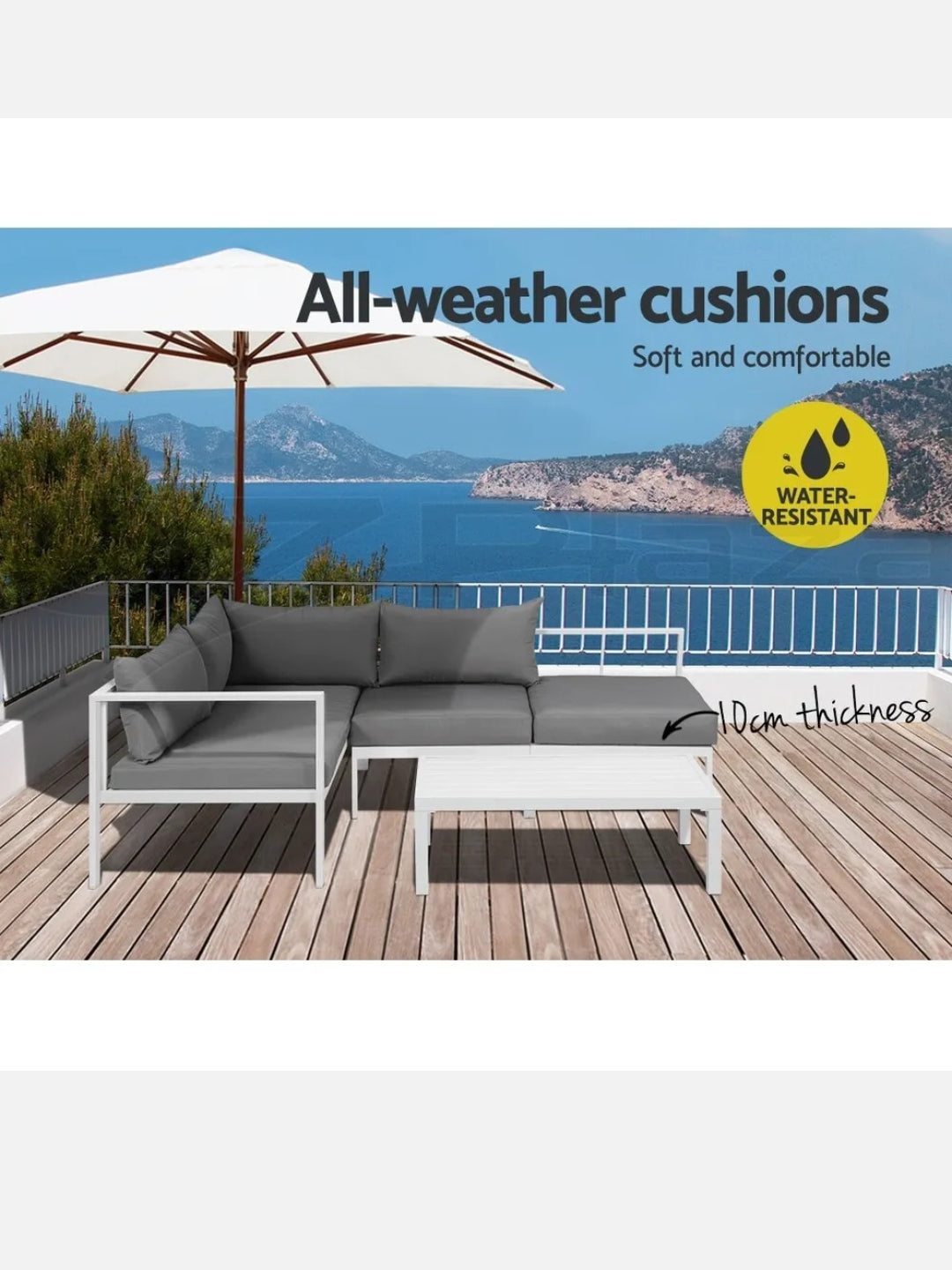 Gardeon 4 Seater Aluminium Outdoor Sofa Set Lounge Setting Table Chair Furniture