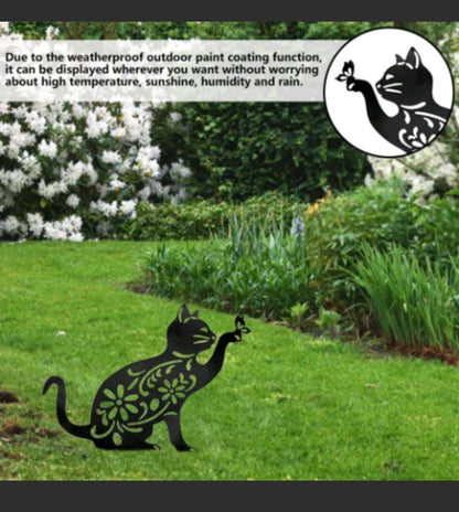 Metal Animal Cat Silhouette Garden Stake Yard Lawn Ornament Outdoor Home Decor