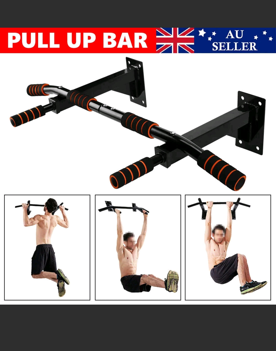 Wall Mounted Pull Up Bar Men Woman Workout Chin UP Fitness Strength Training ABS