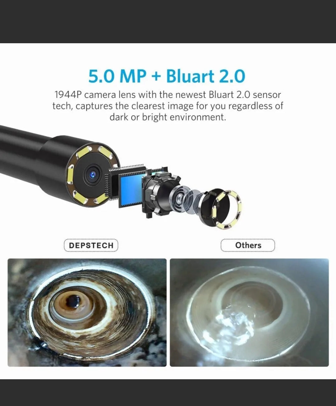 DEPSTECH 5MP Inspection Camera WiFi Borescope Inspection Endoscope Single Lens