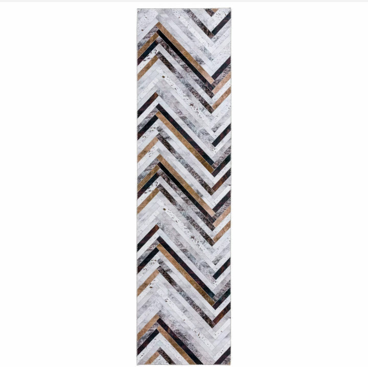 Hallway Runner Faux Cowhide Zigzag Corridor Runners Non Slip Carpet 80x300cm