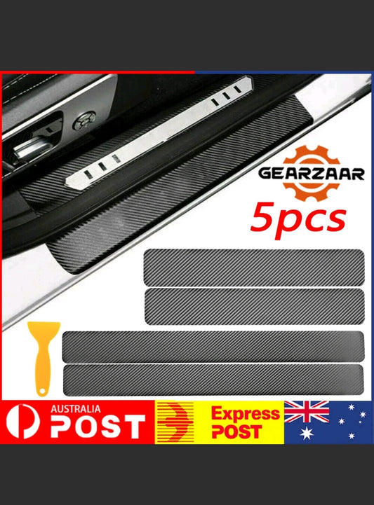 4pcs 4D Car Door Sill Scuff Protector Plate Sticker Carbon Fibre Cover Anti-Kick