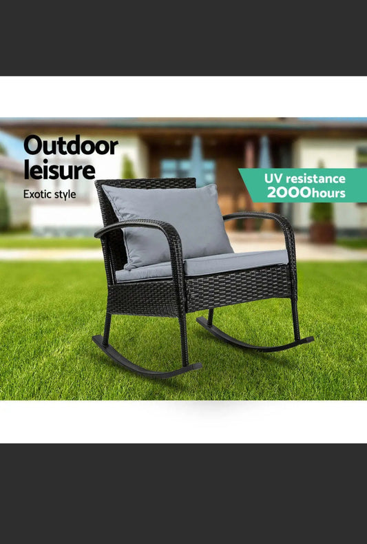 Gardeon Outdoor Furniture Rocking Chair Wicker Garden Patio Lounge Setting Black