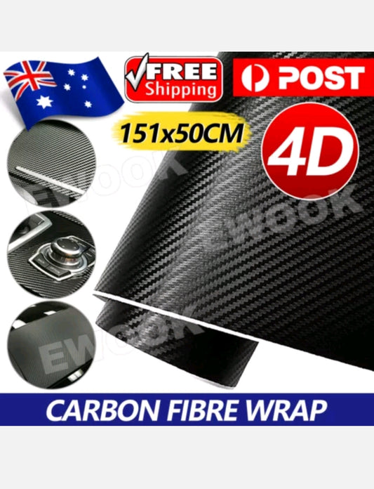 50cm x1.51M 4D Gloss Black Carbon Fibre Fiber Vinyl Car Wrap Air Release Film