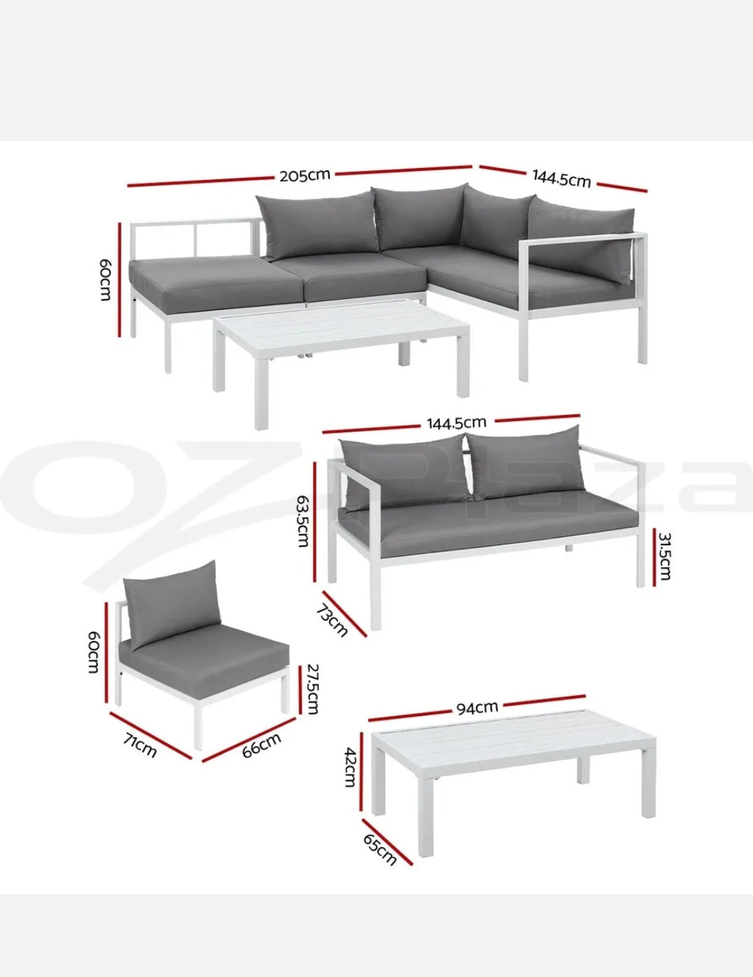 Gardeon 4 Seater Aluminium Outdoor Sofa Set Lounge Setting Table Chair Furniture