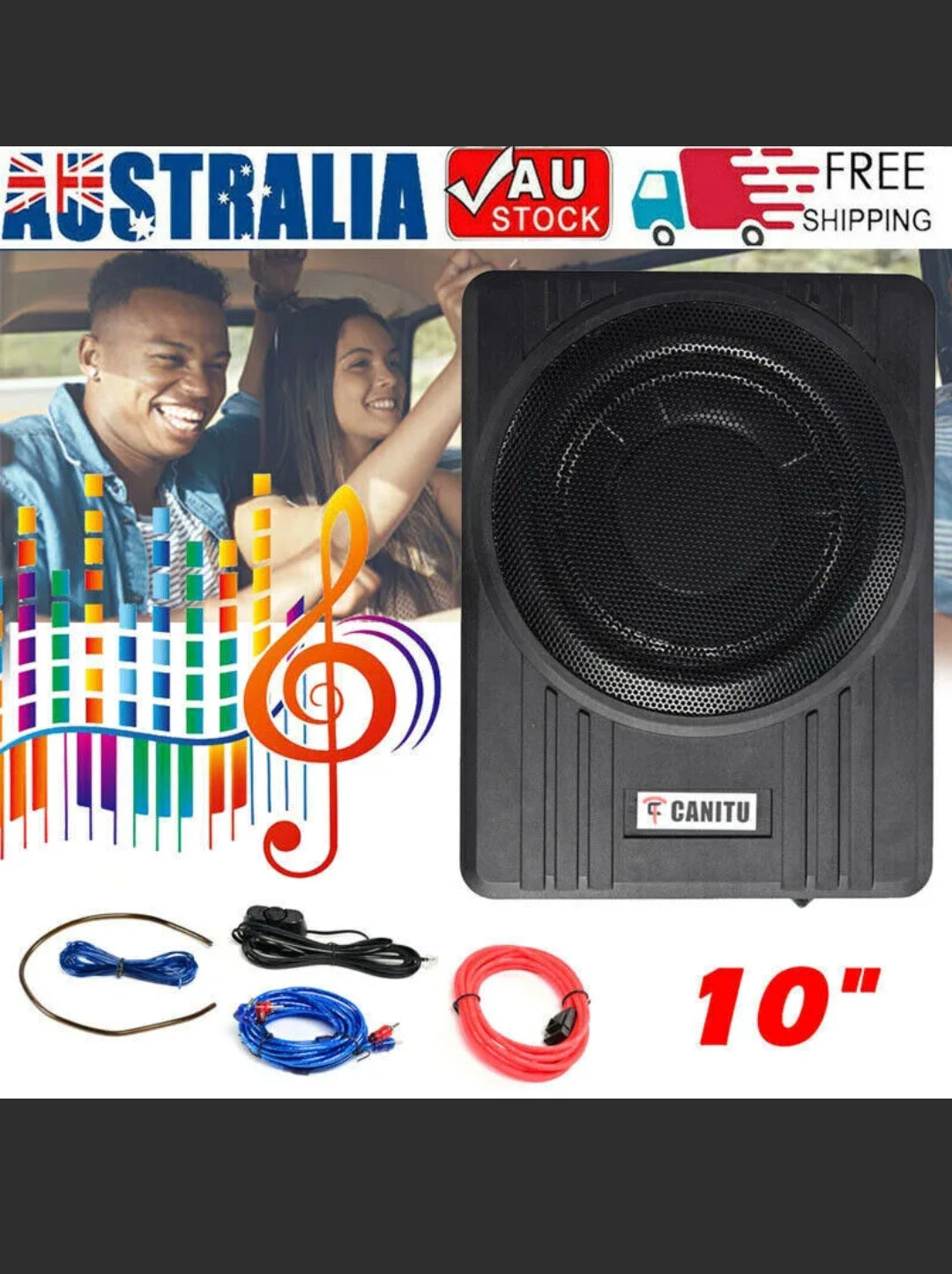 10'' Car Subwoofer Under-Seat Amplifier Speakers Audio Sub Woofer Slim Box 600W