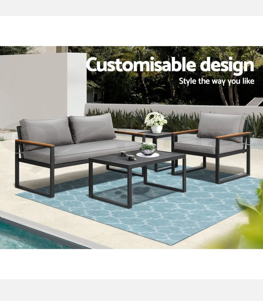 Gardeon Outdoor Sofa Set 3-Seater Corner Modular Lounge Setting Steel