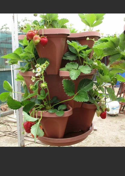 Stacking planter Set Three Planters One Base and chain for Strawberries, Herbs