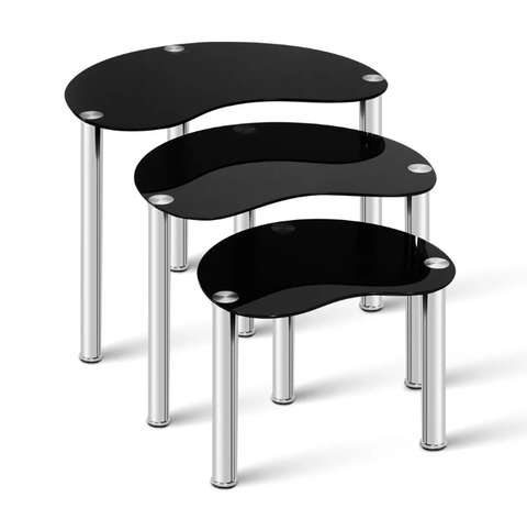 Artiss Coffee Table 3 Nest Of Tables Set Side End Tempered Glass Stainless Steel