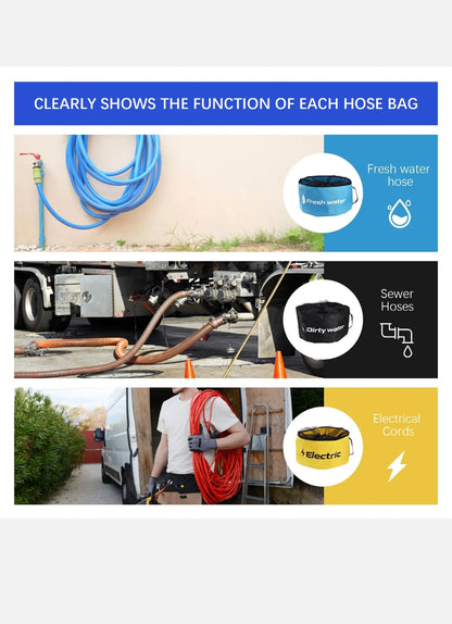 3x Hose Bag Caravan Camping RV Cable Organizer Water Hose Electrical Cord Storag