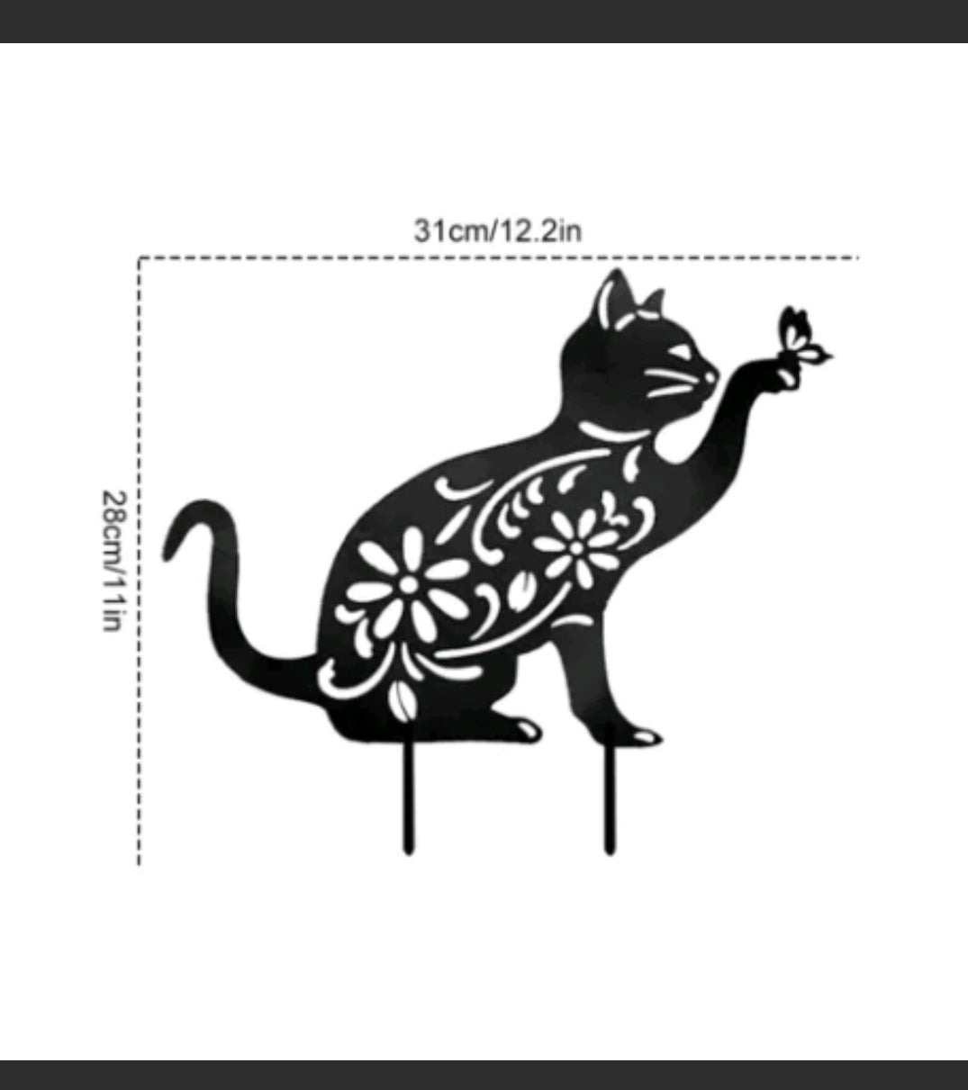 Metal Animal Cat Silhouette Garden Stake Yard Lawn Ornament Outdoor Home Decor