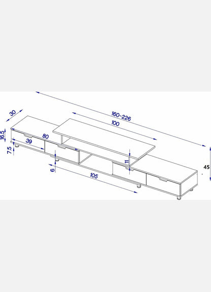 Adjustable TV Stand Entertainment Unit 160-230cm with 4 storage drawer Cabinet