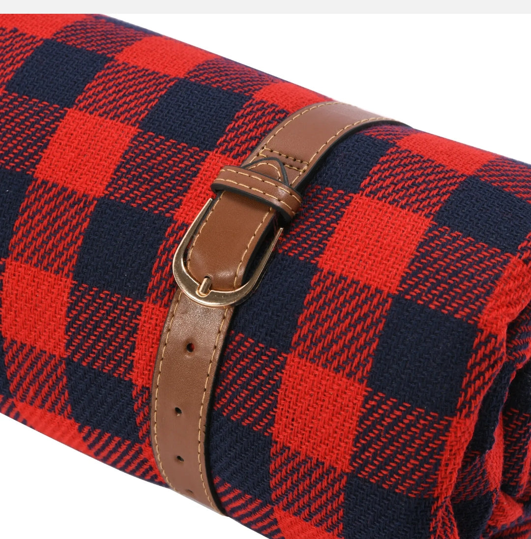 Vibes Hunter Waterproof Picnic Rug Red & Navy Gingham 50x200cm