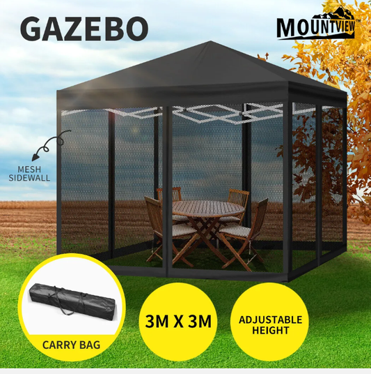 Mountview Gazebo Pop Up Marquee Outdoor Canopy 3x3m Wedding Tent Mesh Side Wall