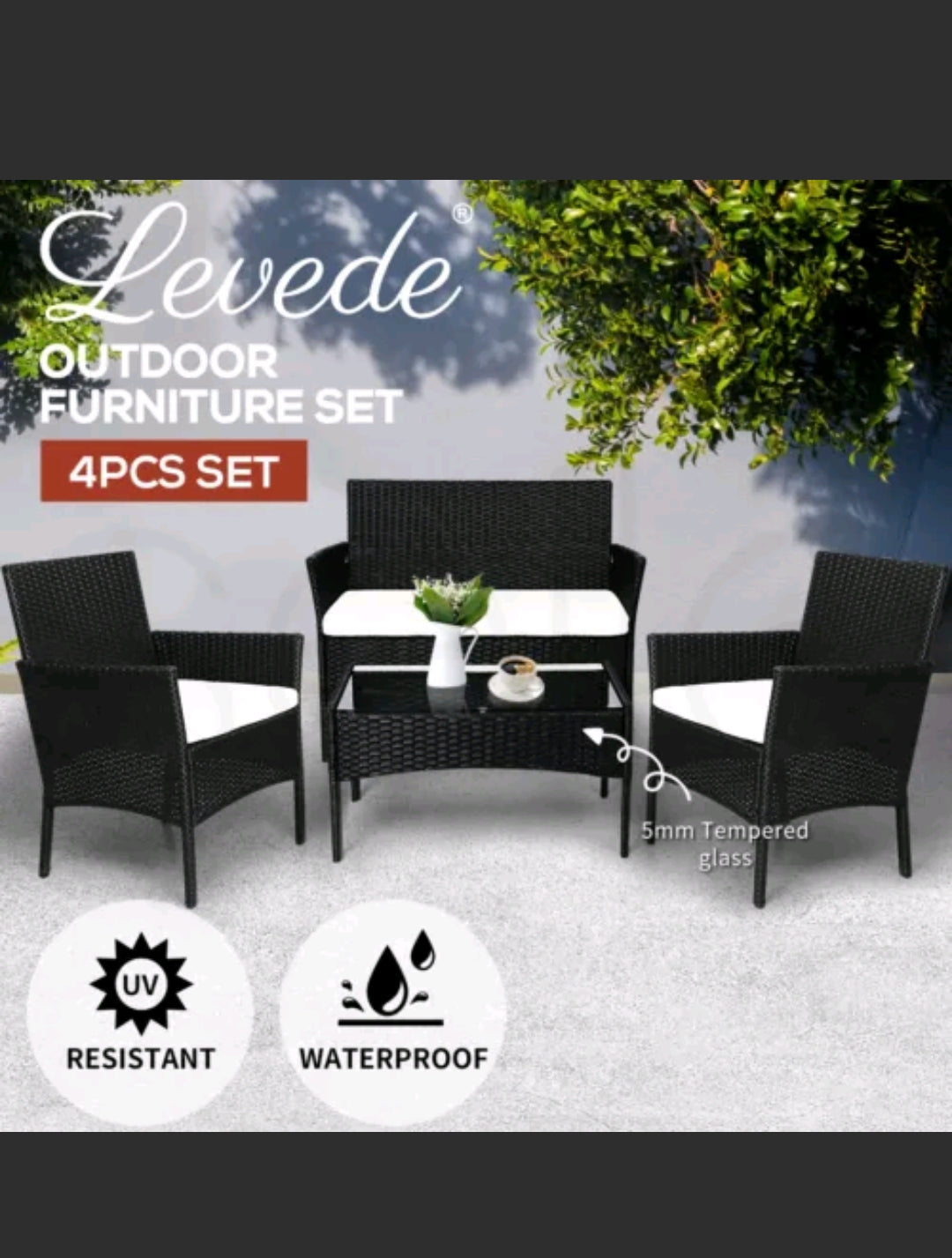 Levede 4PCS Outdoor Furniture Setting Patio Garden Table Chair Set Wicker Lounge