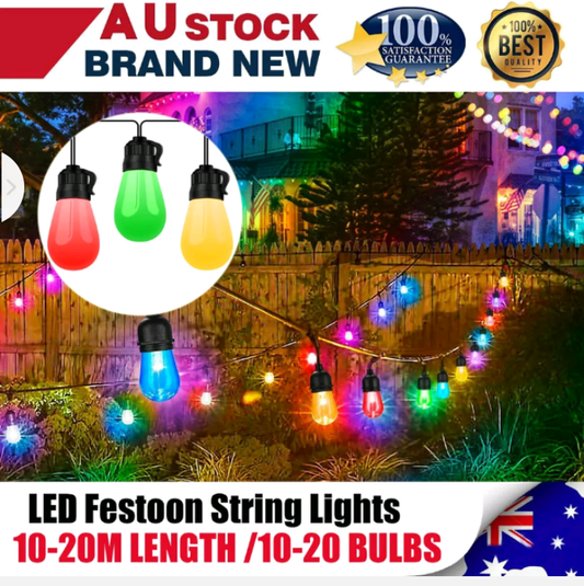 10-20M Festoon String Lights Christmas Wedding Party Waterproof Outdoor Lamp DIY - Bright Tech Home