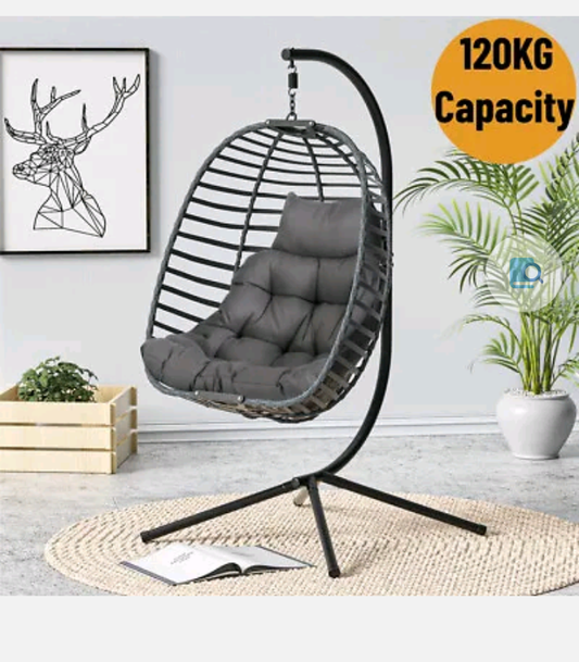 Egg Hammock Swing Chair Outdoor Furniture Lounge Wicker Rattan Stand W/Cushion