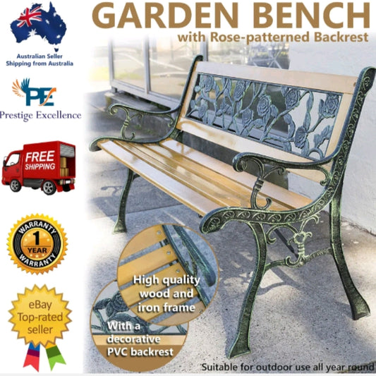 Wooden Garden Bench Outdoor Furniture Park Patio Seat Lounge Chair Timber Metal