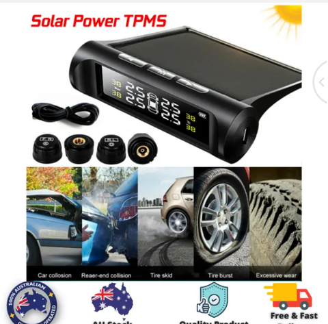 Wireless Solar TPMS LCD Car Tire Pressure Monitoring System + 4 External Sensor