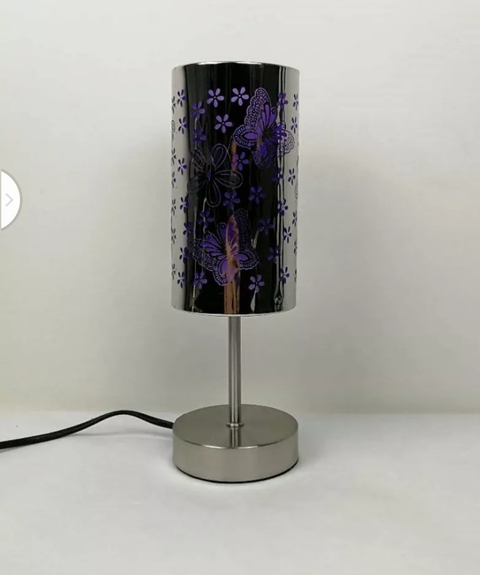Silver Metal Touch Lamp  Purple Butterfly JU10A2
