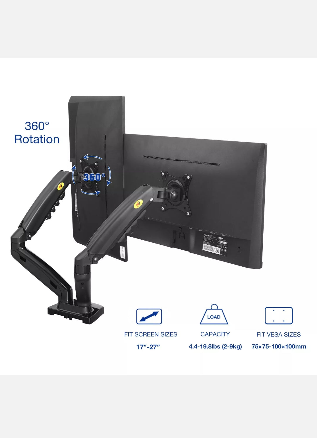 NEW F160— Dual Screen Gas-strut Monitor Stand Mount Desktop Bracket for LED/LCD