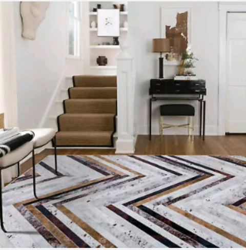 Deal Large Grey Rug Zigzag Striped Geometric Soft Carpet Non Slip Rugs 200x290
