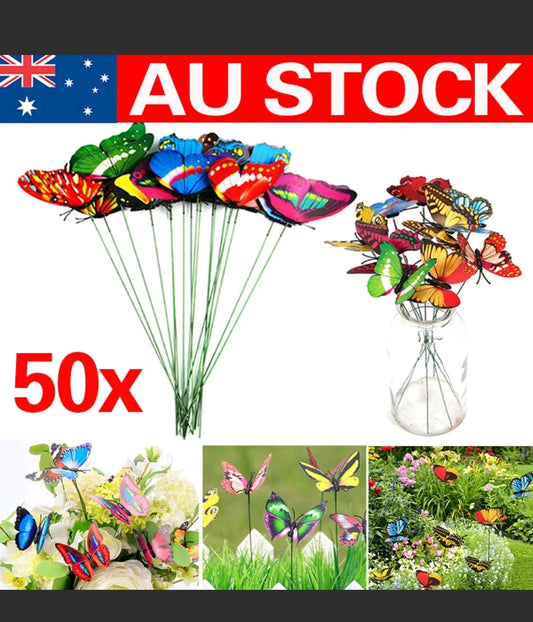 50X Decorations Garden Stakes Lawn Ornaments Patio Home Colourful Butterflies AU