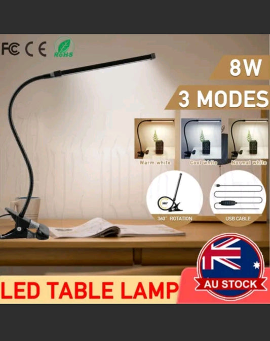 Clip On Desk Lamp Table Light Bedside Night Reading Led Eye Care USB Dimmable AU