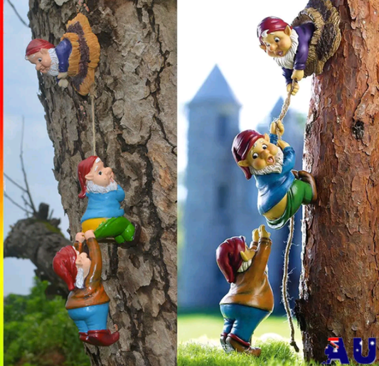 Garden Climbing Gnome Sculpture Yard Art Decoration Outdoor Whimsical Tree Decor