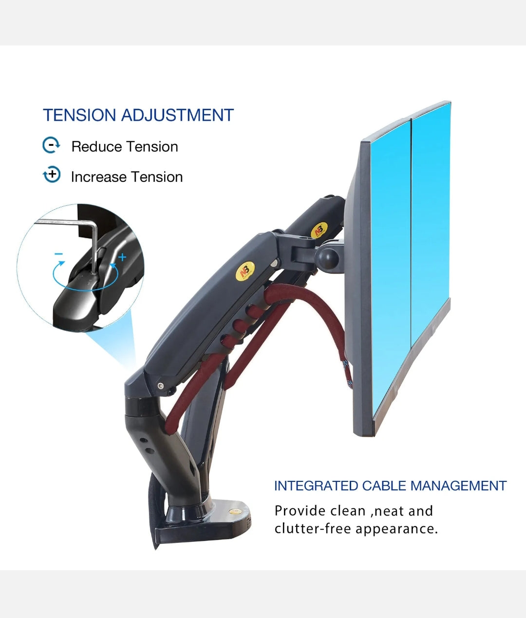 NEW F160— Dual Screen Gas-strut Monitor Stand Mount Desktop Bracket for LED/LCD