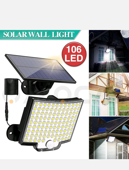 106 LED Solar Motion Sensor Light Outdoor IP65 Wall Security Garden Flood Lamp