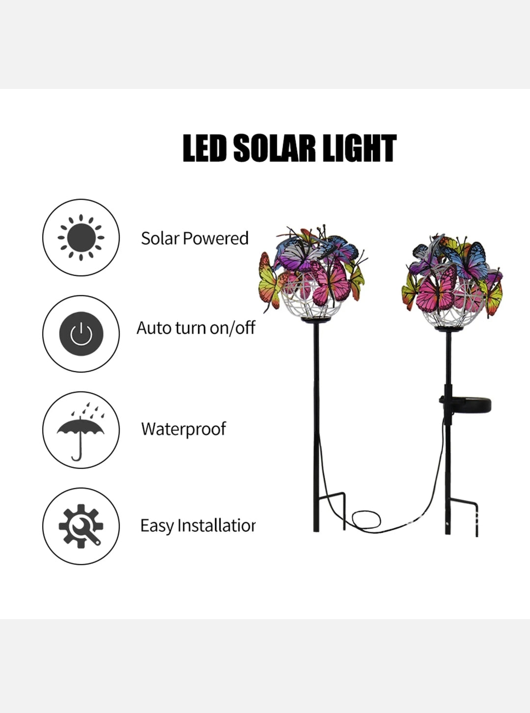 2Pc Solar Garden Lights Orchid Butterfly Stake Lawn Lamp Yard Outdoor Patio Path