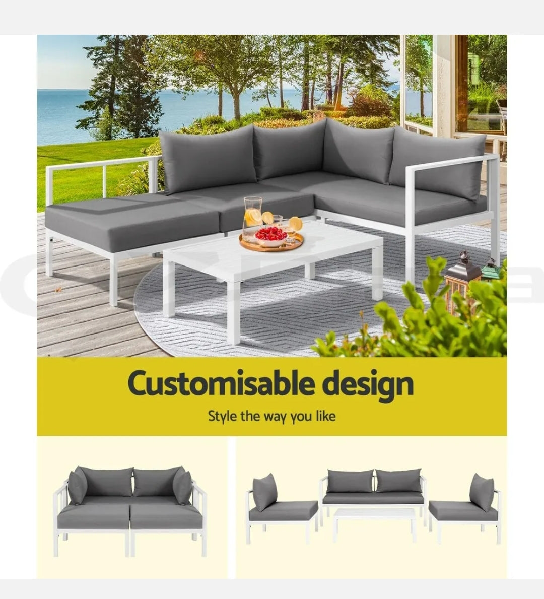 Gardeon 4 Seater Aluminium Outdoor Sofa Set Lounge Setting Table Chair Furniture