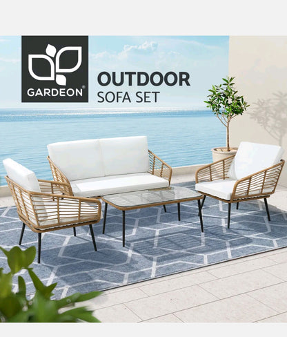 Gardeon Outdoor Furniture Sofa Set 4 Piece Rattan Lounge Set Table Chairs