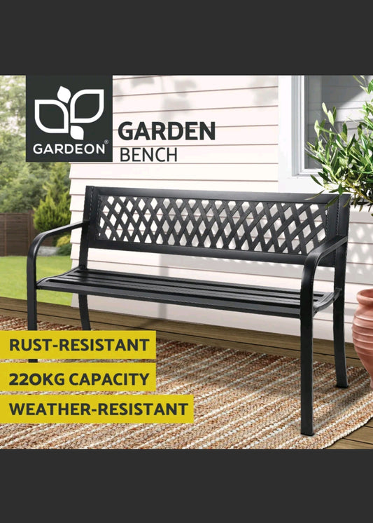 Gardeon Garden Bench Seat Steel Outdoor Lounge Patio Furniture Park Chair Black